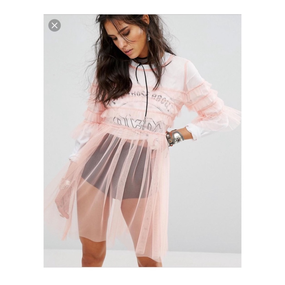 Pink sheer ruffled smock dress
